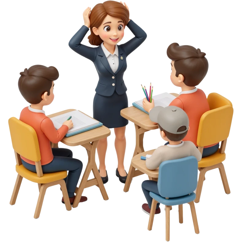 exhausted teacher in a bustling classroom emoji