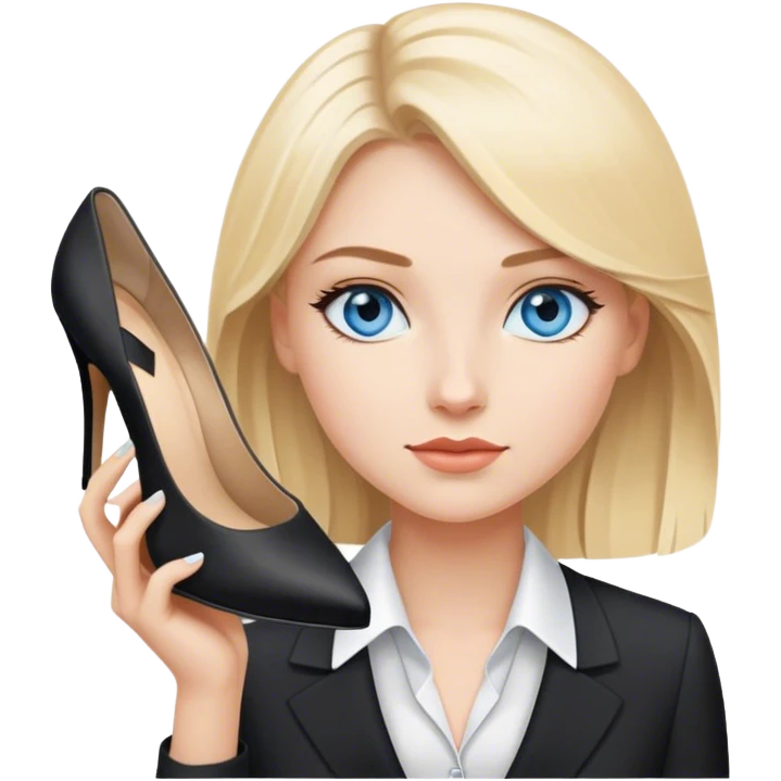 A blond girl blue eyes, Business Outfit, black high heels  emoji