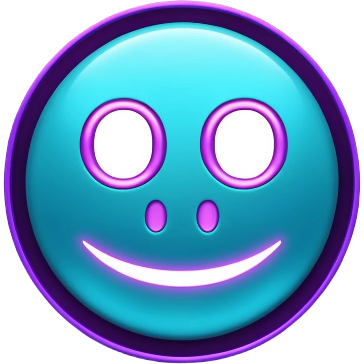 futuristic minimalistic emoji icon, letters "G" formed by three glowing digital lines representing Storm, Atom and NoizeGames, neon purple (#8B5CF6) and cyan (#00E0FF) on dark background, modern tech style, 1:1 aspect ratio emoji
