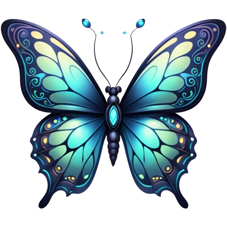 Dark, glowing, bio-luminescent butterfly, with intricate patterns, detailed markings emoji