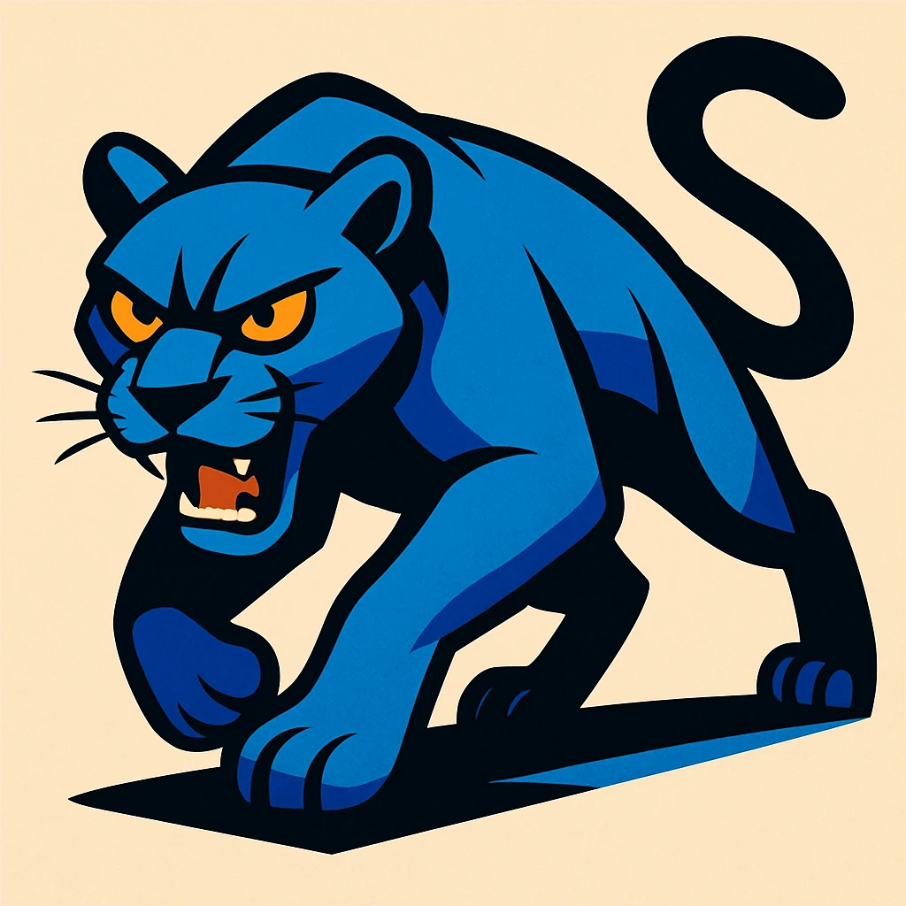 a blue-furred panther, stylized and bold, vibrant toon style, modern illustration emoji