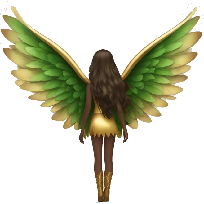 big wings, Beautiful, fairy, gold, brown, dark green, green, long hair emoji