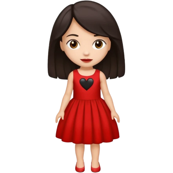 Uma menina de cabelo preto com o vestido vermelho mandando coração vermelho emoji