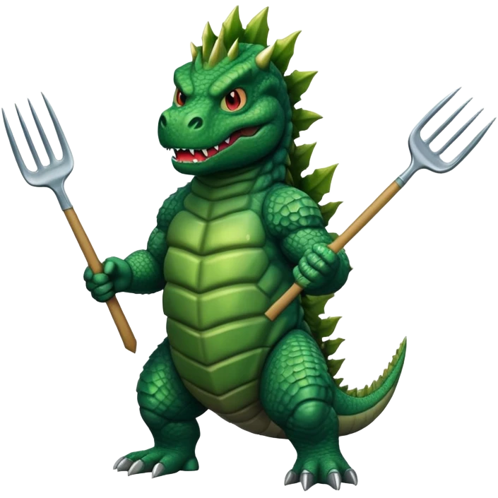 Godzilla holding a pitchfork emoji
