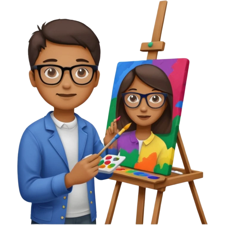 artist at easel, painting a colorful canvas emoji