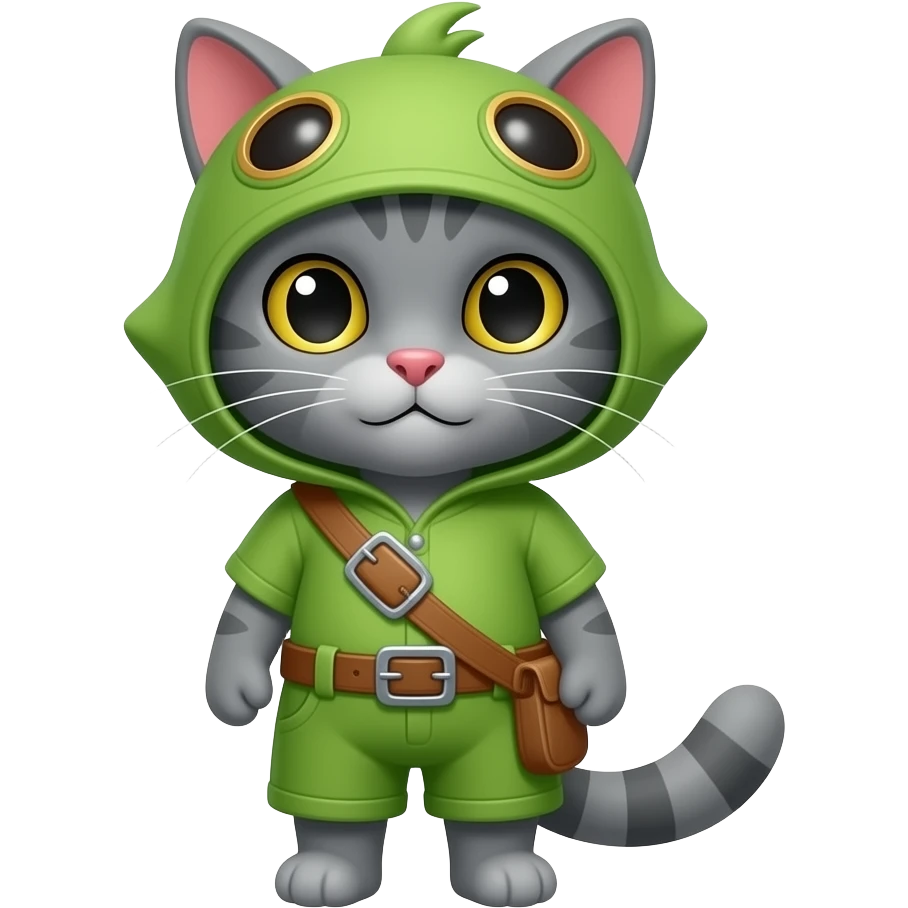 grey cat that is wearing league of legends teemo costume emoji