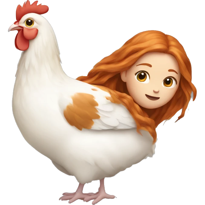 Ginger girl with Long hair and a white hen inside her Arms  emoji