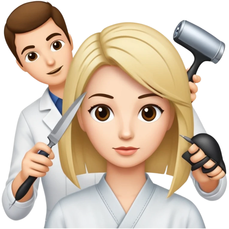hair stylist teacher showing cutting techniques to students emoji