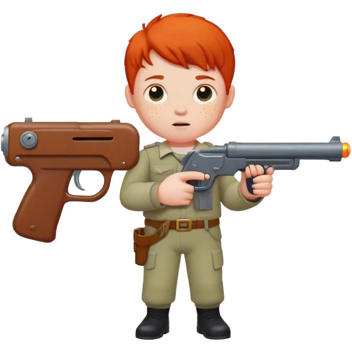 White Redhead chubby boy with freckles holding gun emoji