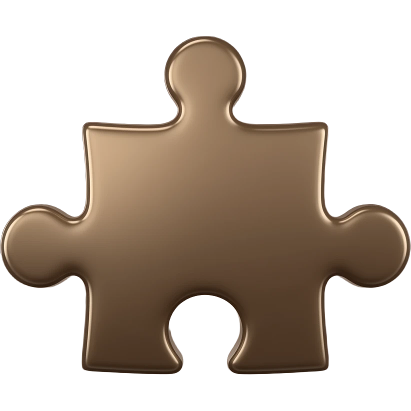 3d dark brown -puzzle-piece-emoji polished-metal-texture,-floating-on-a-deep-midnight-brown-background--soft-dramatic-studio-lighting,-cinematic-rim-light emoji