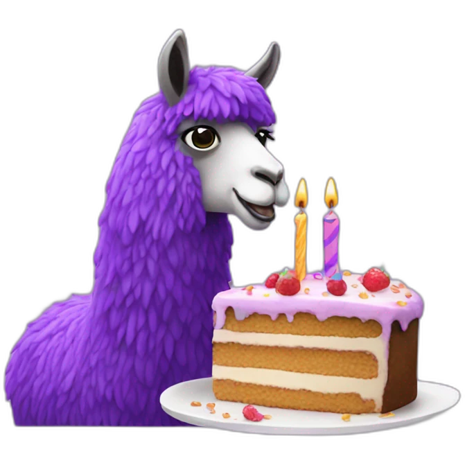 a purple llama eating a birthday cake emoji