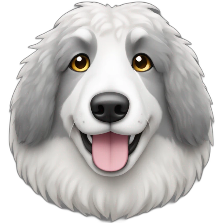 primarily grey and sometimes white flully sheepdog with black eyes that are partially covered by fur emoji