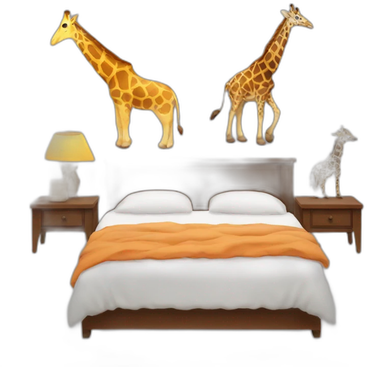A bed with a lot animals on it, a elephant, a giraffe emoji