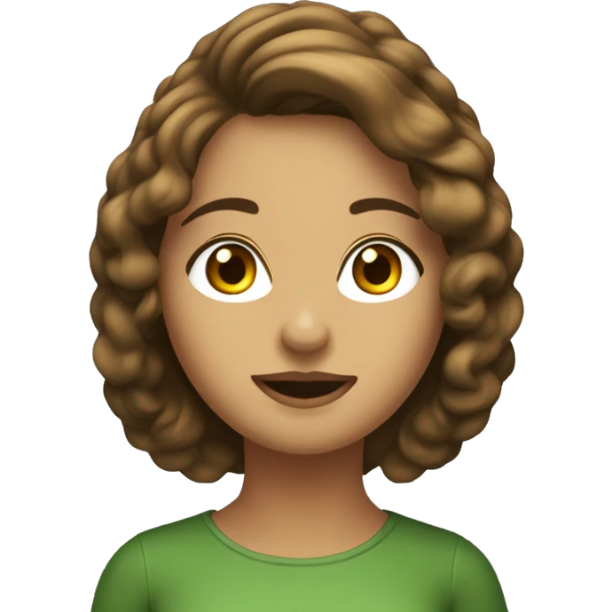 crea un avatar de una mujer de pelo castaño largo, un poco ondulado, ojos verdes y pecas  emoji