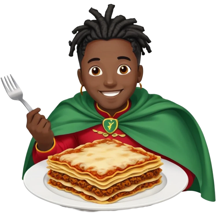  High fade black hair black skin smiling Dreadlocks doctor and nigerian cape eating lasagna  emoji