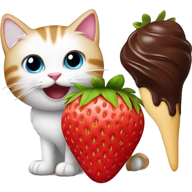 cat and strawberry with chocolate emoji