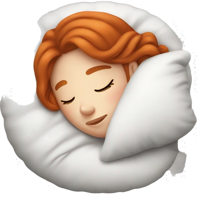 pretty redhead girl sleeping with comfy pillow emoji