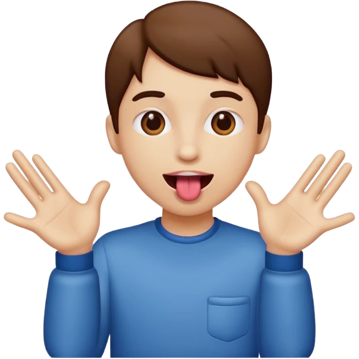  Tongue out with hands to the side ￼ emoji