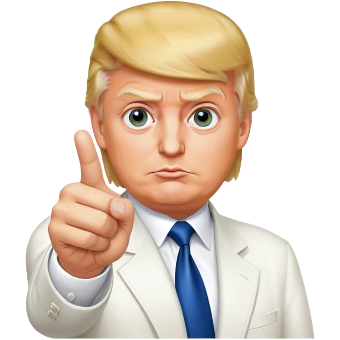 Super realistic Donald Trump pointing index finger up, realistic eyes emoji