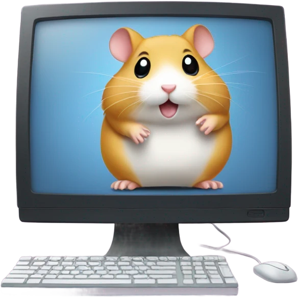 computer screen showing files with cute hamster standing by emoji