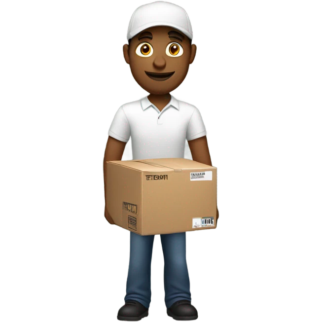 White male delivery driver carrying an Amazon box emoji