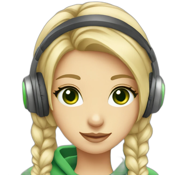 Anastasiia with green eyes with headphones emoji