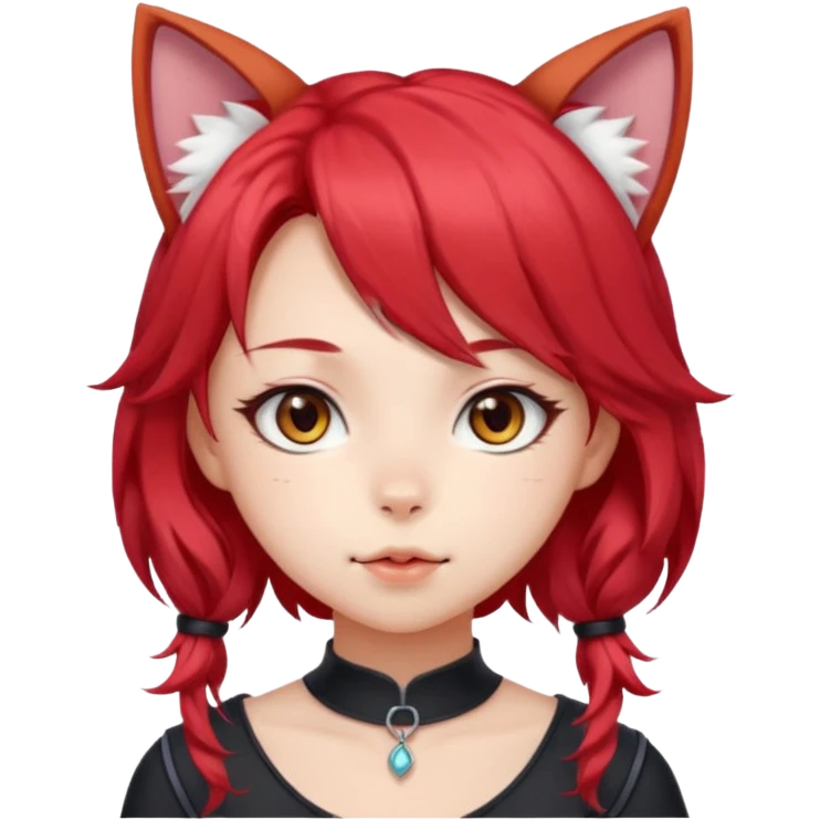 cute anime cat-girl with cat ears, red blowing hair emoji