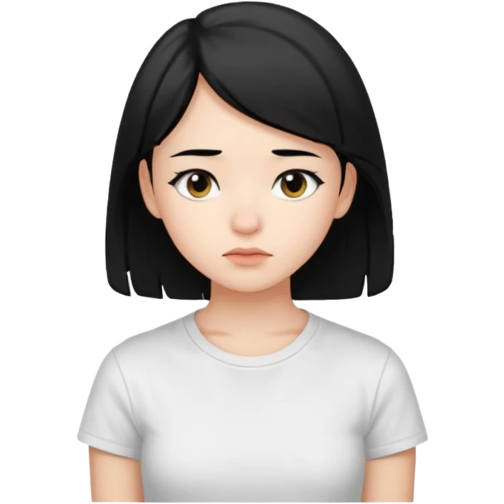 emoji of a thoughtful 18-year-old young woman with black hair emoji