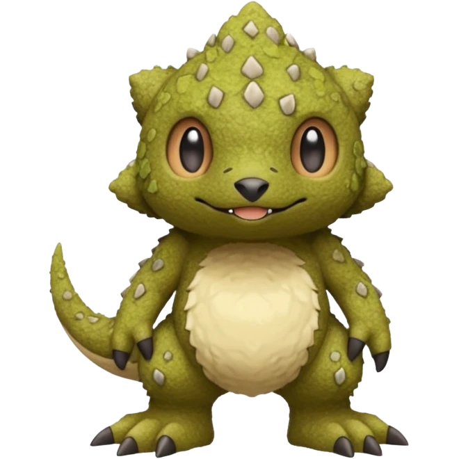 Sandy Earth-tinted Warm Stone-Crusted Mossy Pokémon-Fakémon-Digimon-Creature, (full body) emoji