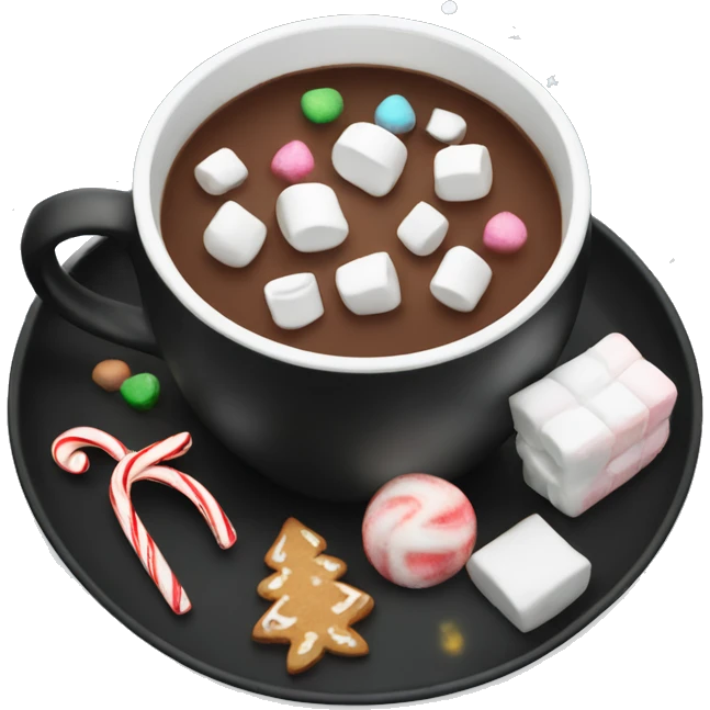 christmas black colour cup with hot chocolate and marshmallows with more Christmas details in the cup emoji