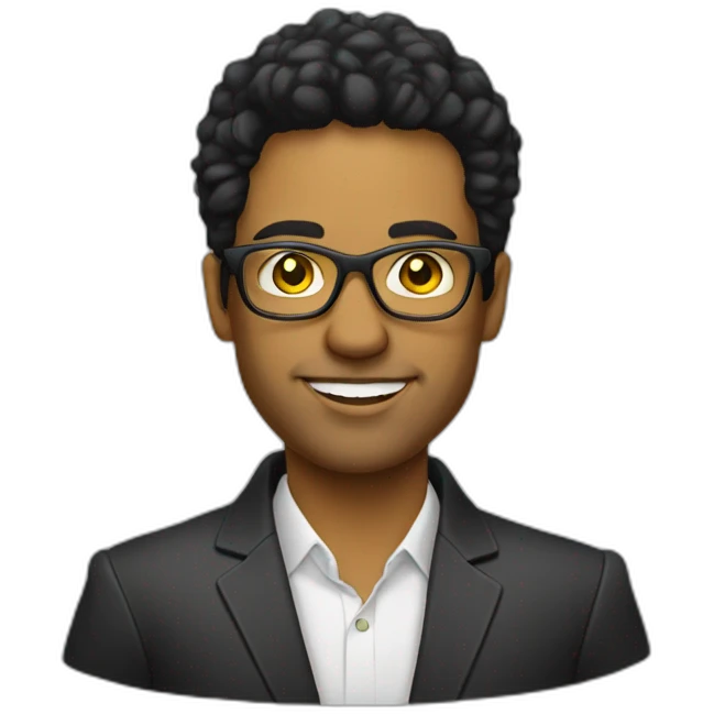 white entreprenuer with yellow tinted glasses and black hair emoji