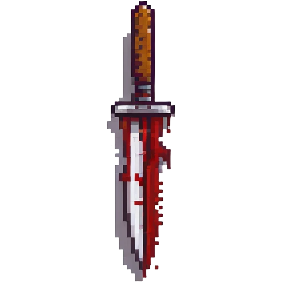 gothic knife, black and pink, with velvet texture and dripping blood effect, pixel art style emoji