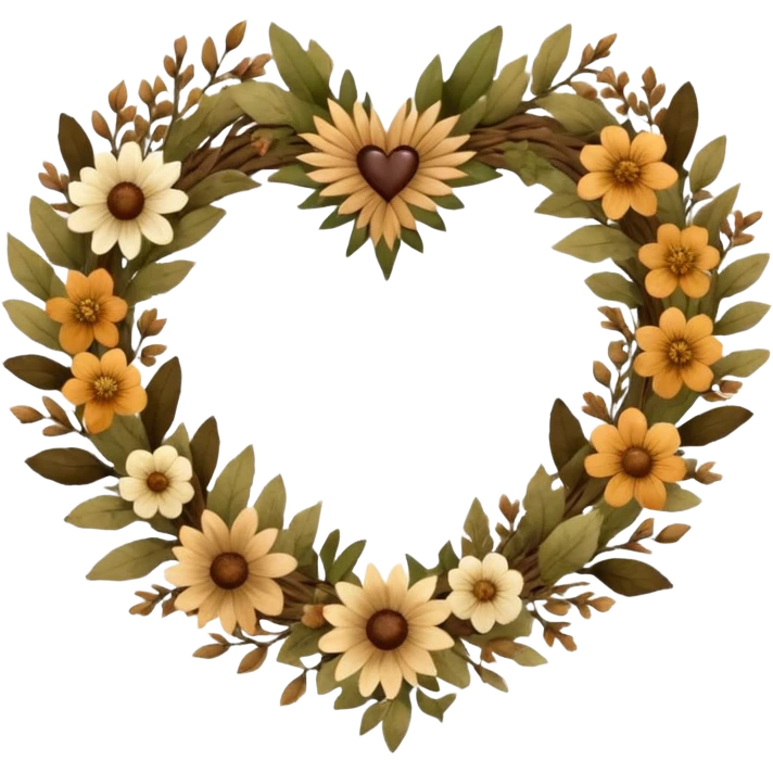 nature wreath heart, boho  emoji