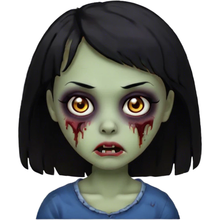 garota zumbi cabelo preto GRANDE, franja, olhos castanhos escuro emoji