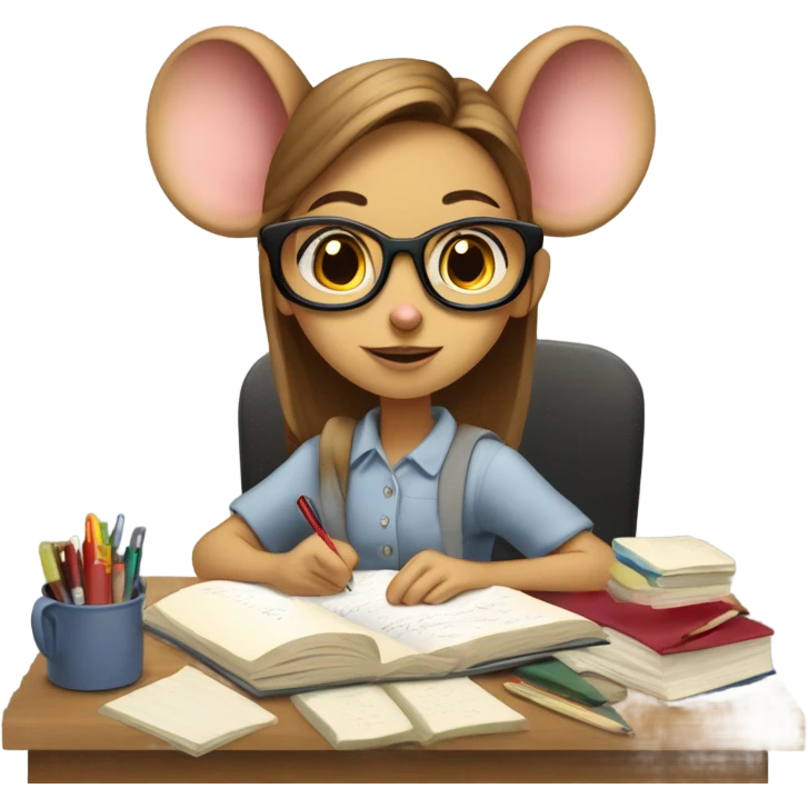 mouse girl studying hard emoji