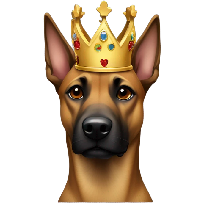 A malinois dark color with a crown on his head emoji