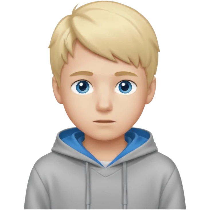 Teen Blond boy with blue eyes and Grey hoodie standing up emoji