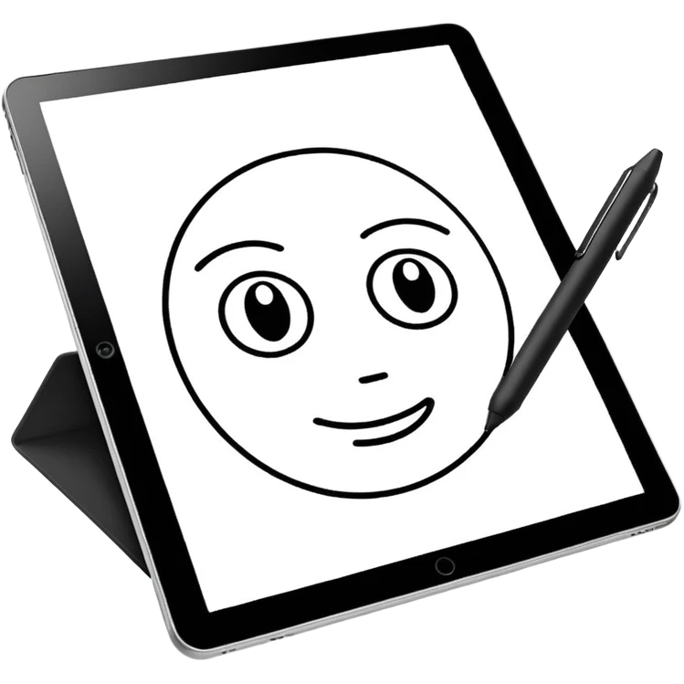 A digital pen drawing layouts on a tablet emoji