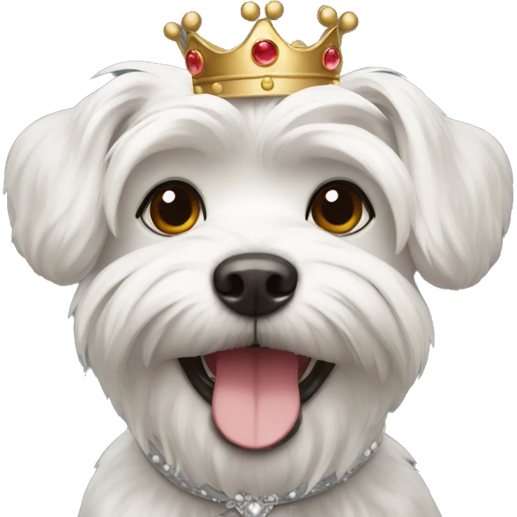 A happy Maltese wearing a crown emoji