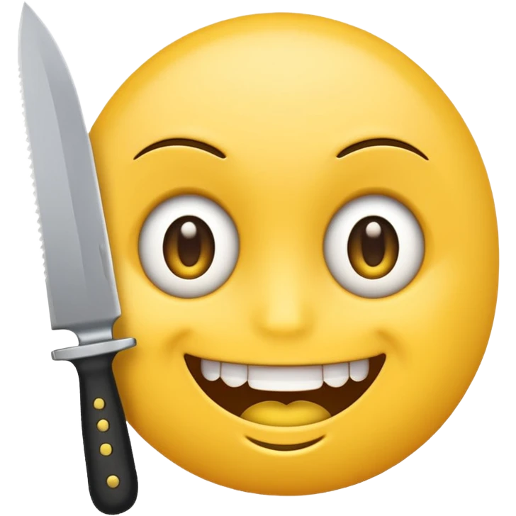 yellow emoji holding a knife, wide smile, wild eyes emoji
