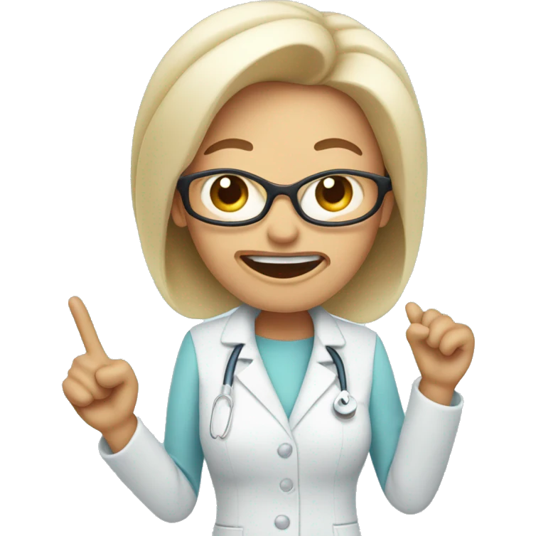 Annoying older female dentist with big head wagging their finger  emoji