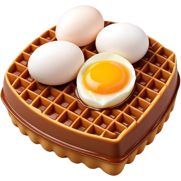 3D rendered hyper-realistic chocolate Hong Kong egg waffle, rich brown color, glossy bubbles with detailed texture, candy-like sheen, playful presentation, soft illumination emoji