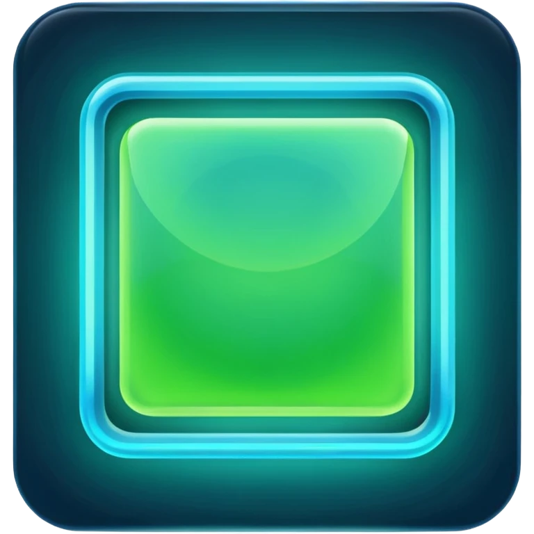A glowing neon square in shades of green and blue, transparent background emoji