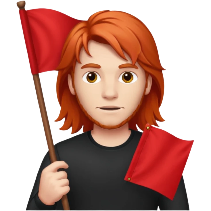 red head man with long hair holding red flag emoji