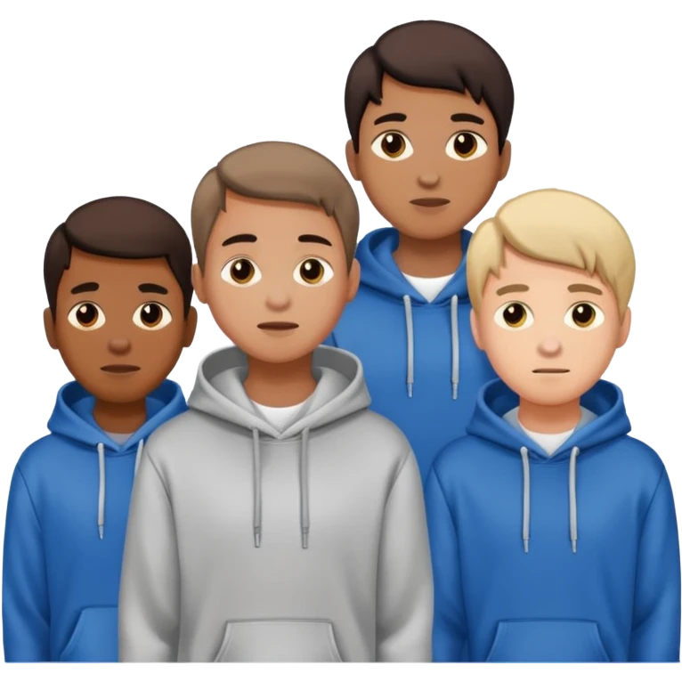 Four young men wearing hoodies emoji