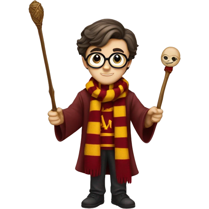 Harry Potter in griffindor scarf with magic wand emoji