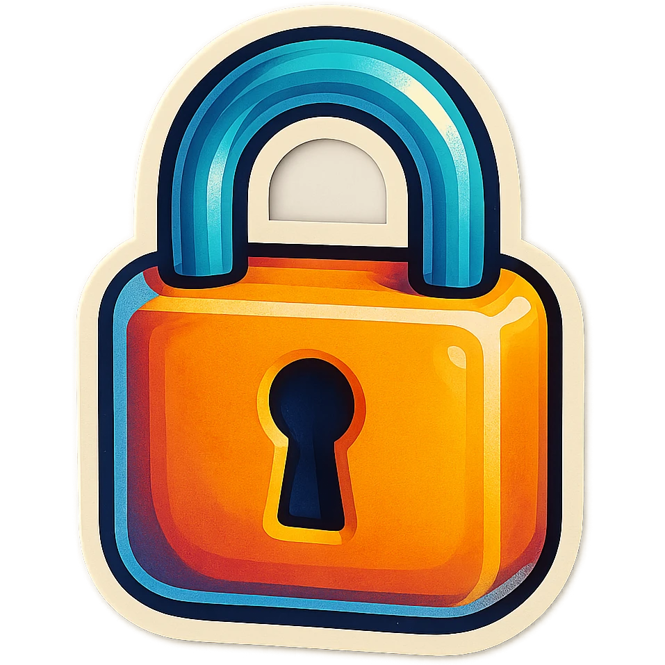 A padlock in retro stickers style, with a vintage design and a retro vibe emoji