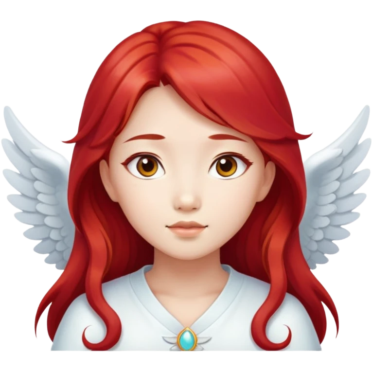 Asian angel girl with long red hair and oval face emoji