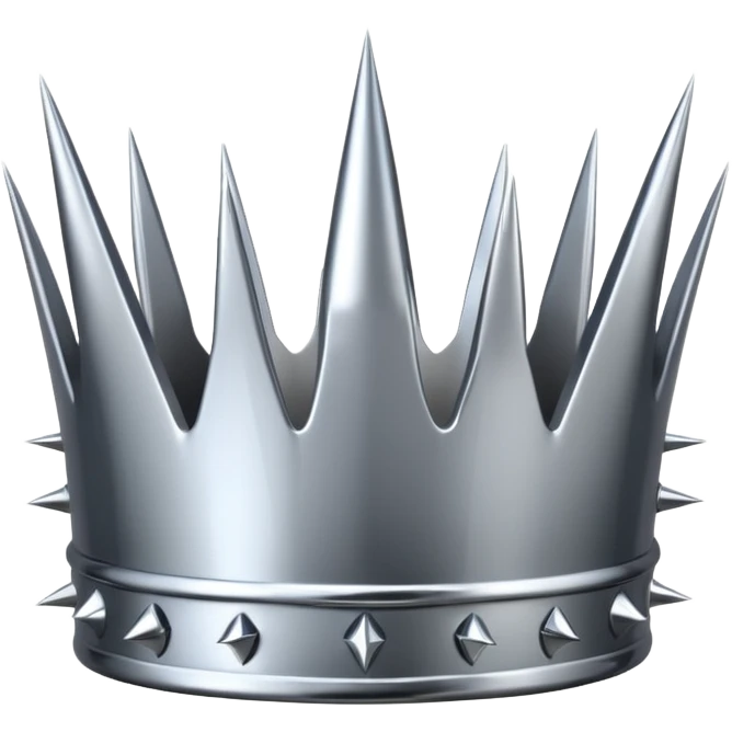 A spiked crown emoji made of silver chrome, sharp yet rounded metallic spikes, glossy reflections, aggressive luxury swag aesthetic, iOS emoji style, centered, clean white background emoji