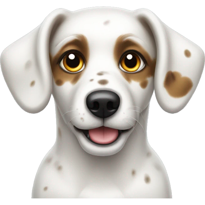 speckled white dog with small ear emoji